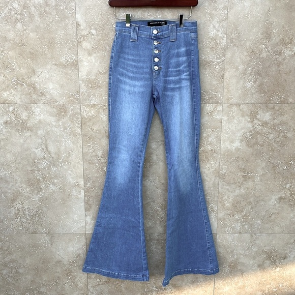 Veronica Beard Jean High Rise Button Fly Bell Flare Lakeshore Wash Size 25 - Picture 2 of 13